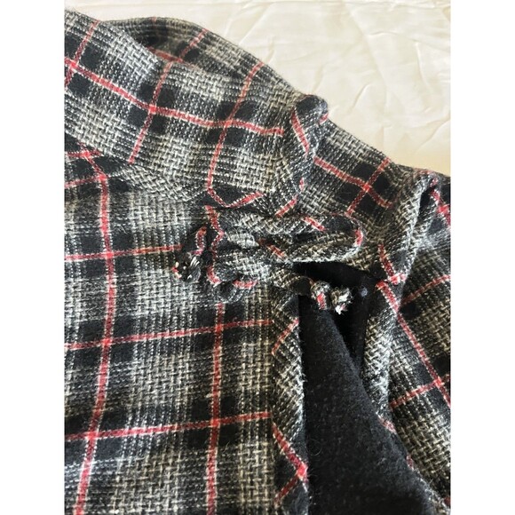 Vtg Plaid Fleece Lined Reversible Long Shacket Plus OS One Button Closure Gray - Picture 7 of 13